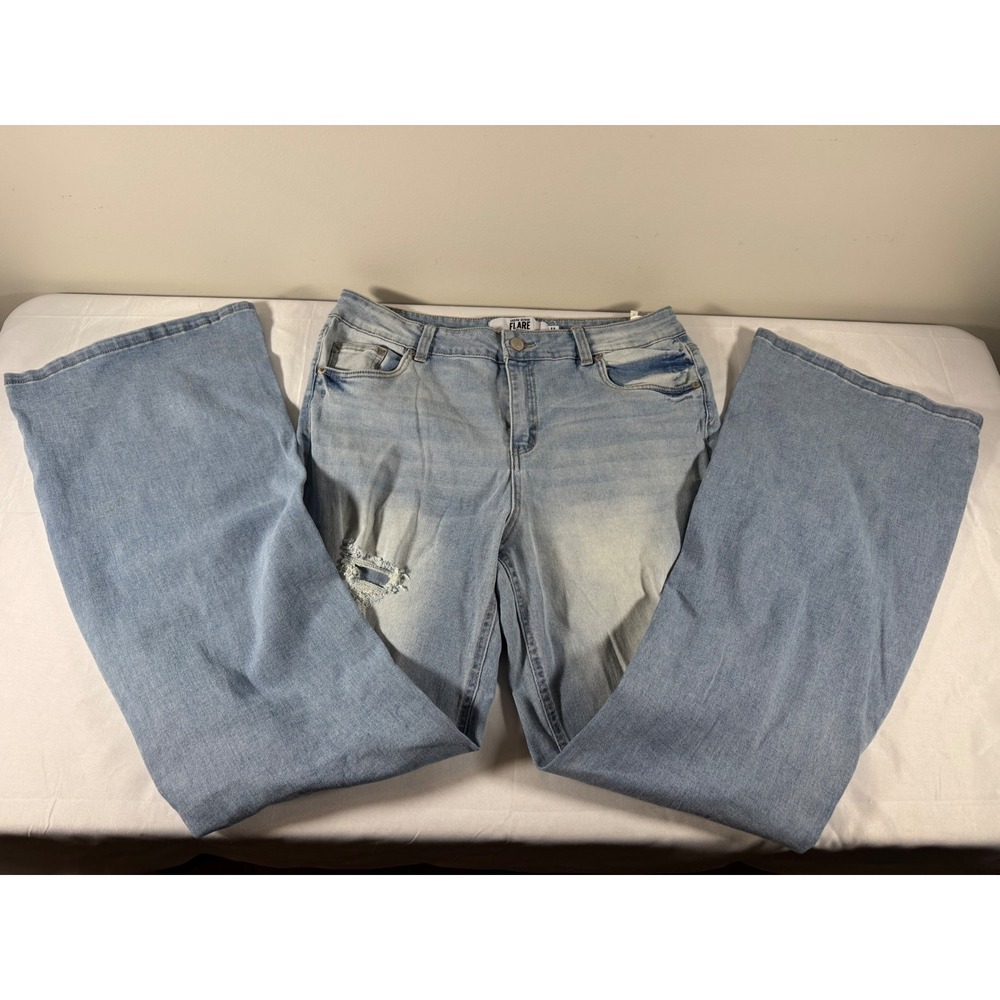 Urban Denim High Rise Flare Jeans Light Wash Distressed Ripped Size 11